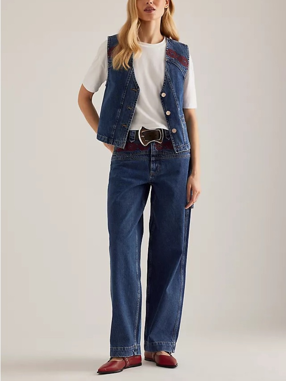 Damson Madder Drew Texan Embroidered Classic High-Rise Wide-Leg Jeans